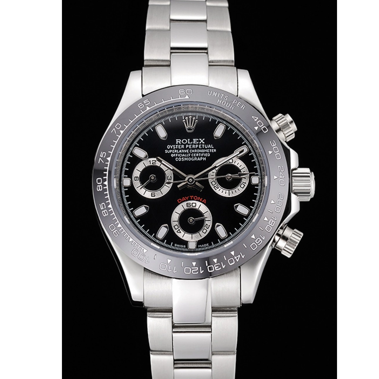Aaa replica watch Steel Daytona Black Subdials Case Stainless Rolex Stainless Steel Silver 622635 Cosmograph 0726